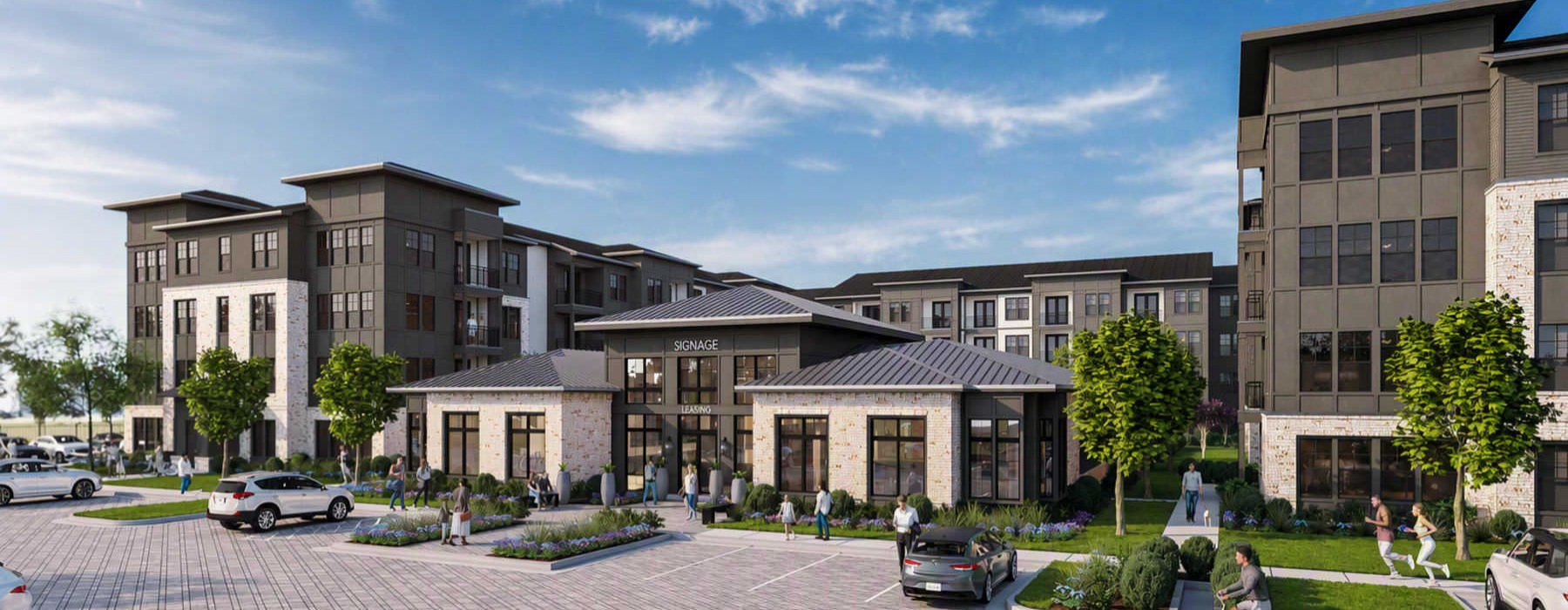 leasing center and parking lot