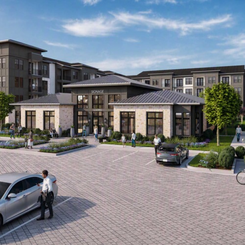 leasing center and parking lot