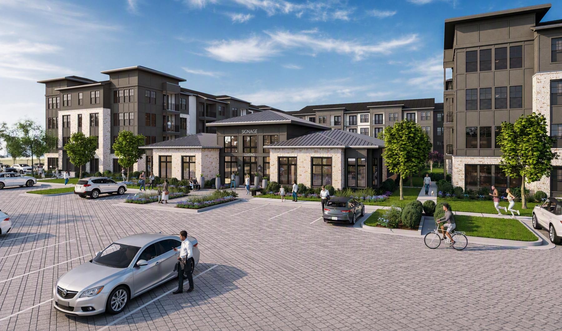 leasing center and parking lot