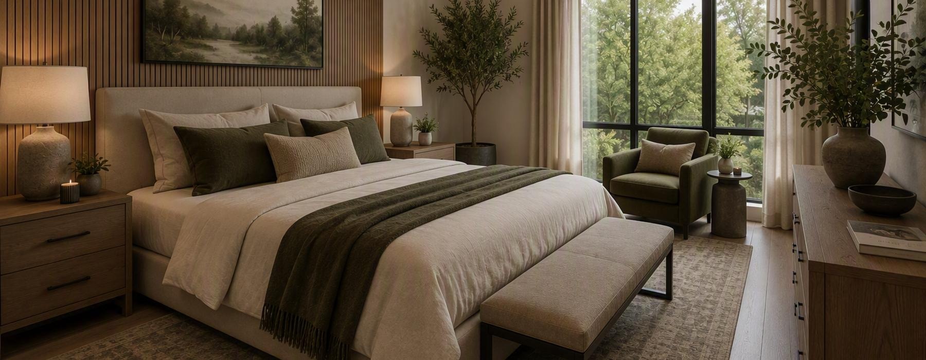 a bedroom with a large bed