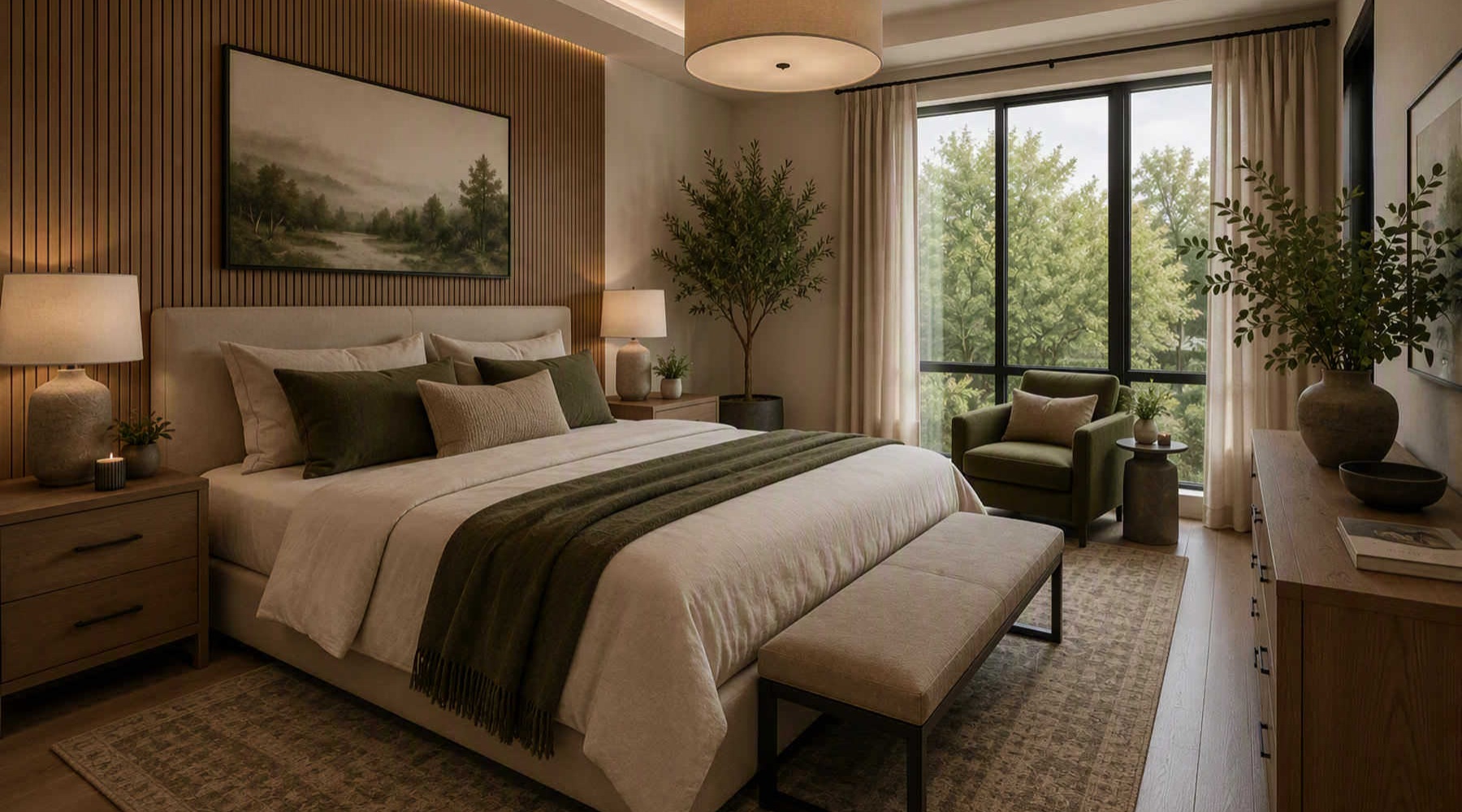 a bedroom with a large bed